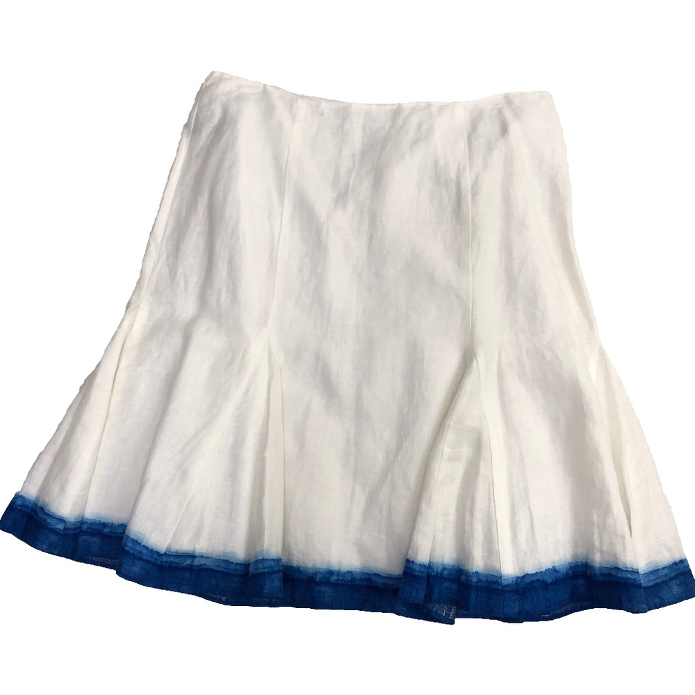 LRL  White Linen Fit and Flare Skirt Dip w/Dye Hem
